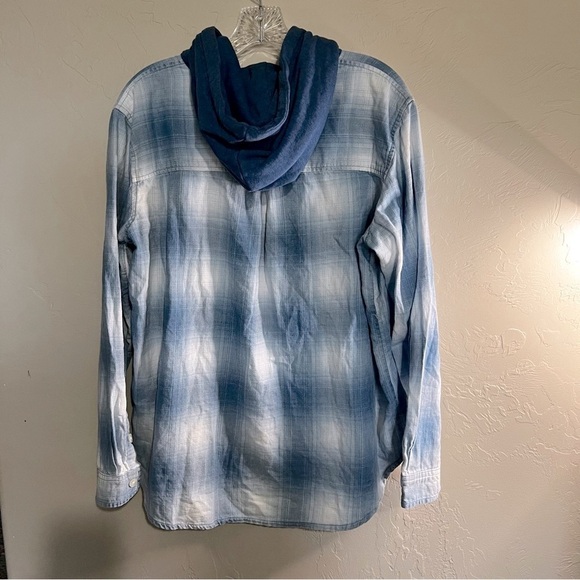 AEO Blue Hooded Cabin Flannel Button Down Shacket - Picture 7 of 8